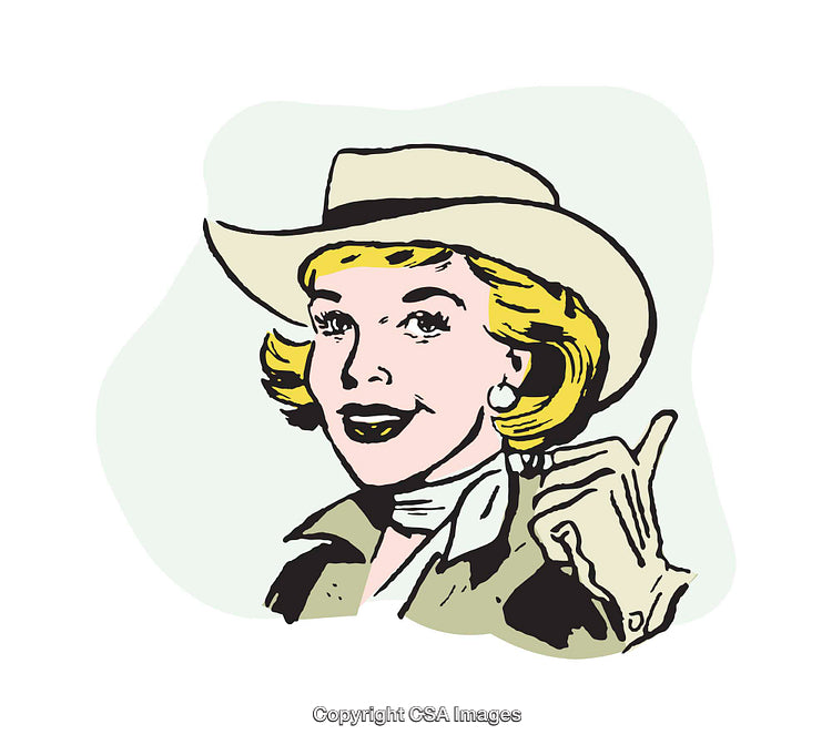 Colorful Illustration of a Smiling Woman with a Cowboy Hat