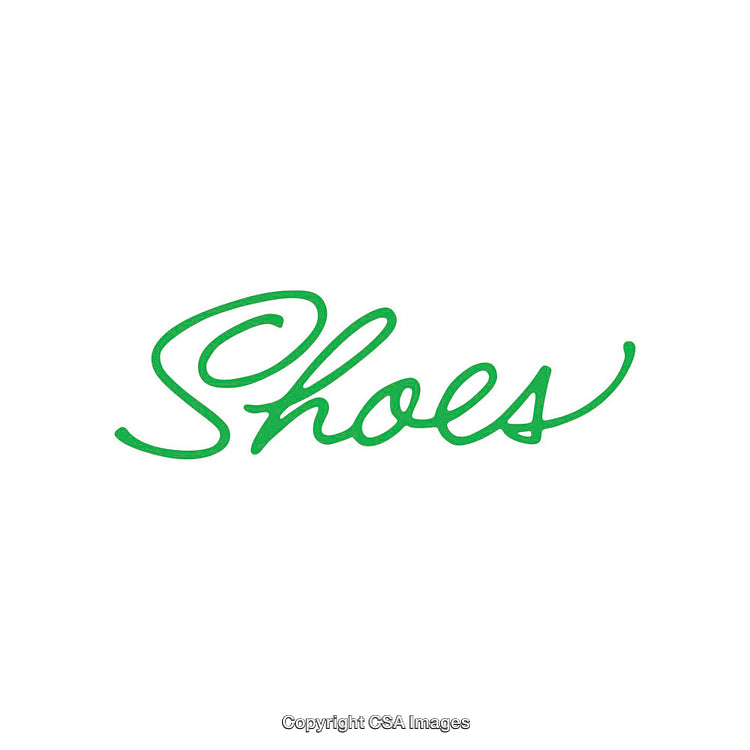 Green Handwritten Shoes Text Isolated on White Background