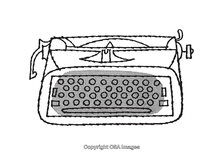 Vintage Typewriter Line Art Illustration in Black and White Style