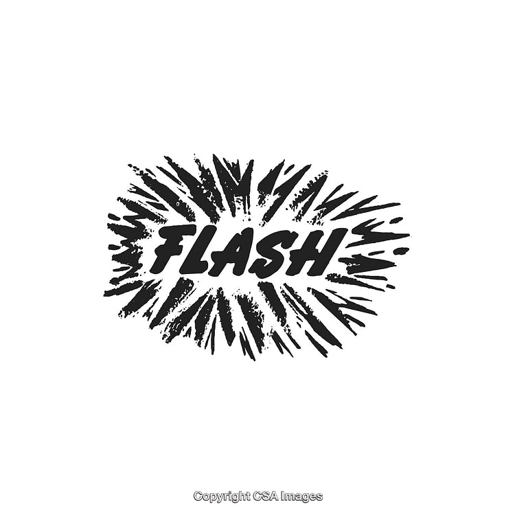 Retro Comic Style Flash Text With Spiky Burst Design on White Background