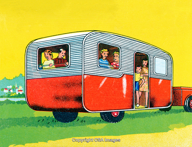 Family Vacation in a Colorful Vintage Camper Scene