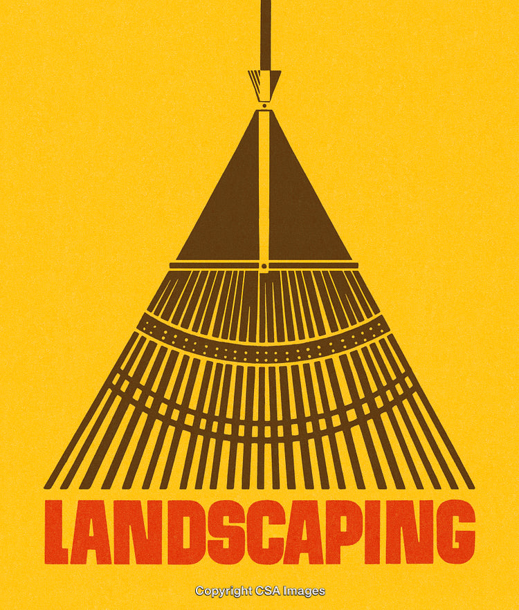 Retro Style Illustration of a Landscaping Rake with Bold Text Design