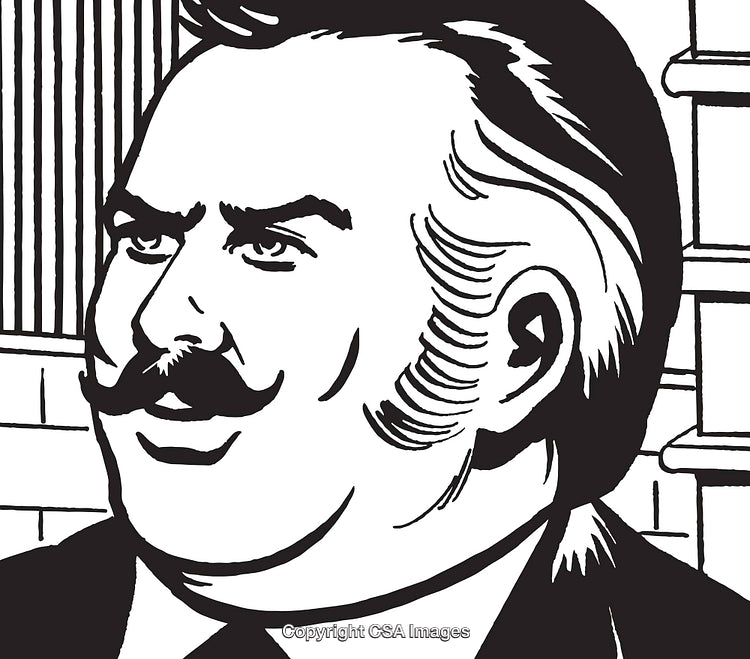 Retro Line Art Portrait of Man With Mustache in Classic Style
