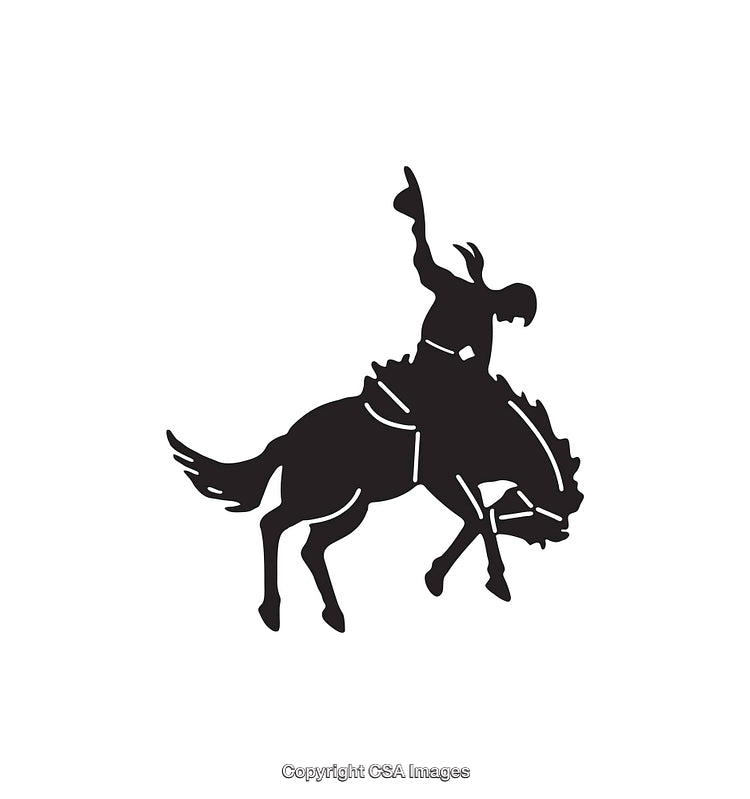 Silhouette of a Cowboy Riding a Bucking Horse Icon in Black and White