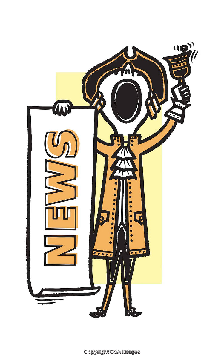 Illustration of a Town Crier Announcing News with Traditional Bell