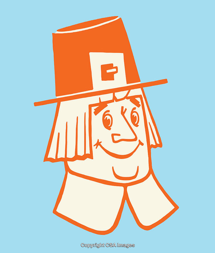 Colorful Line Art Illustration of a Happy Pilgrim Figure