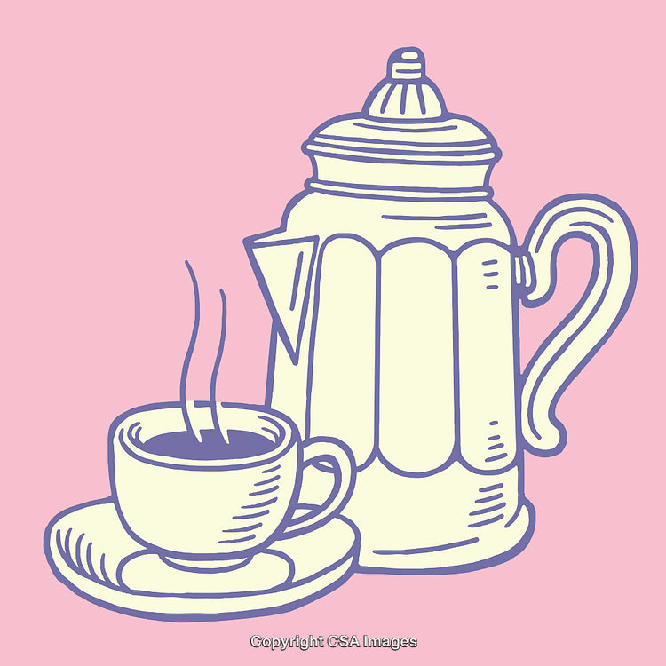 Vintage-Style Line Art of Coffee Set with Pot and Cup