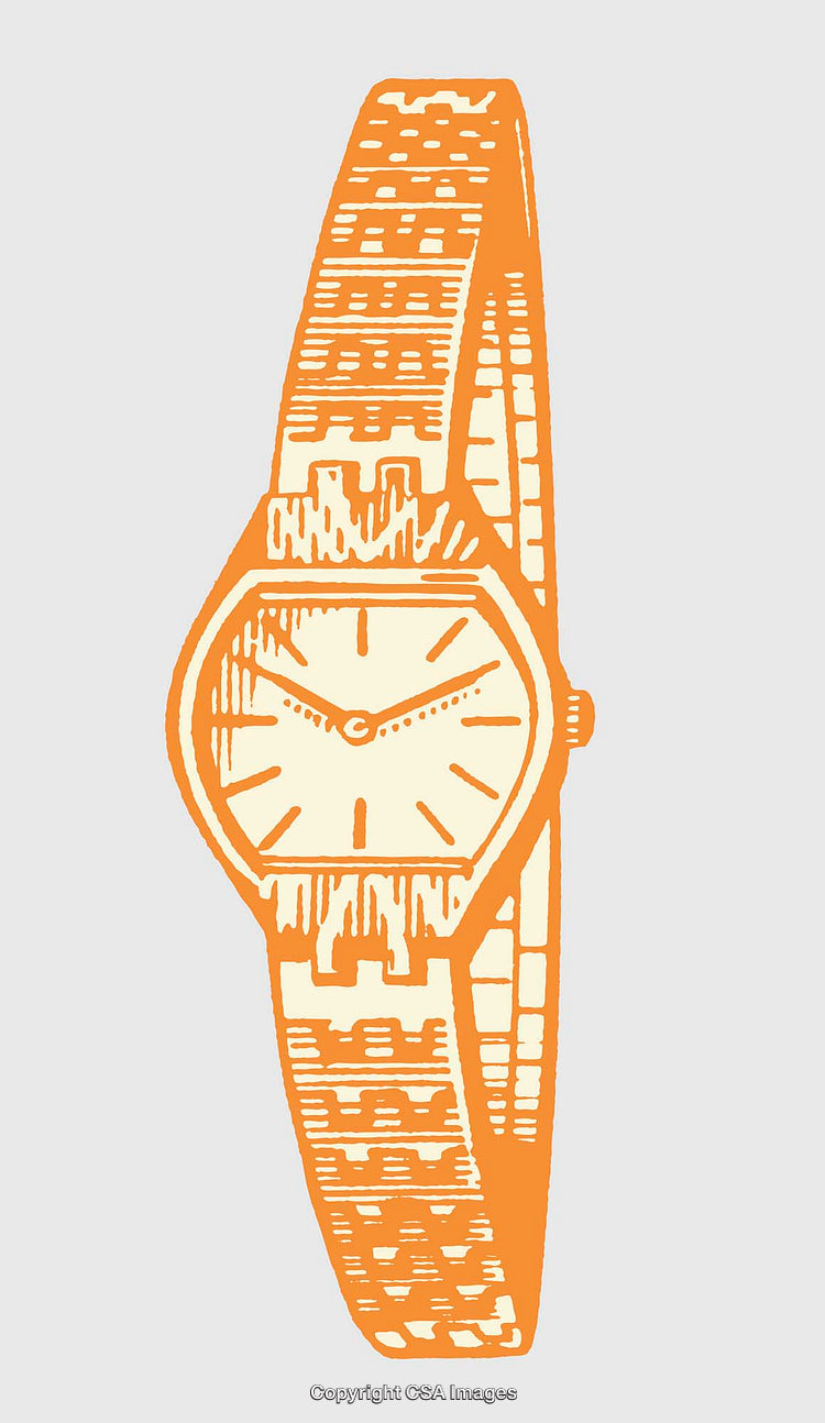 Orange Line Art Illustration of a Wristwatch With Simple Design