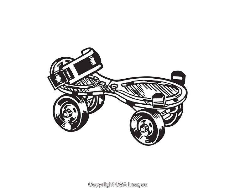 Black and White Line Art Illustration of a Classic Roller Skate