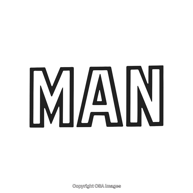 Black Outline Text Displaying the Word 'Man' on White Background