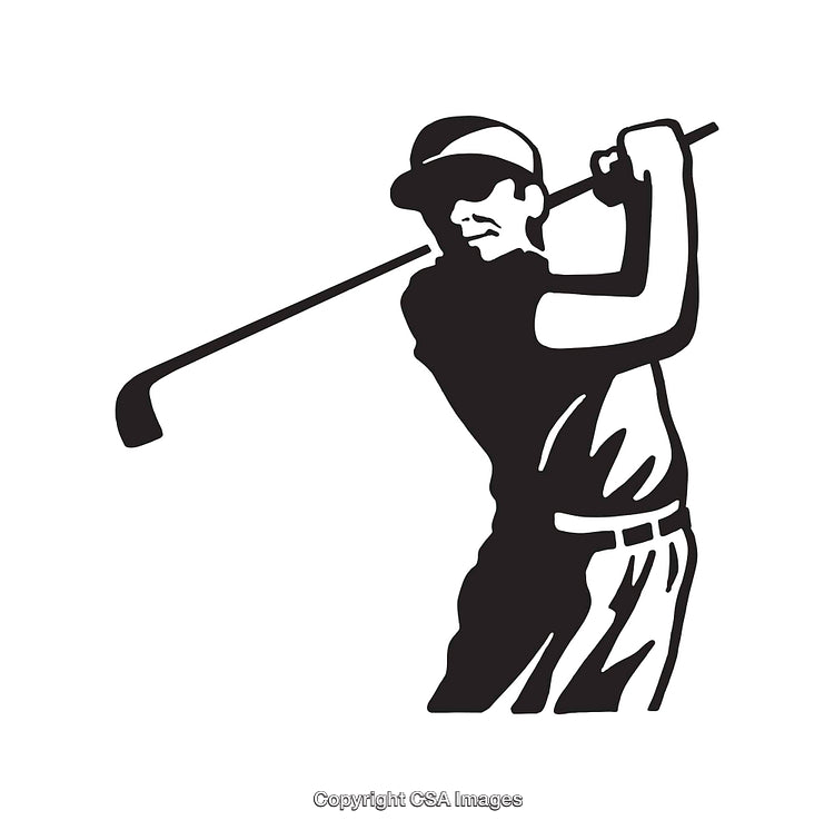 Black and White Line Art Illustration of a Golfer Swinging a Club