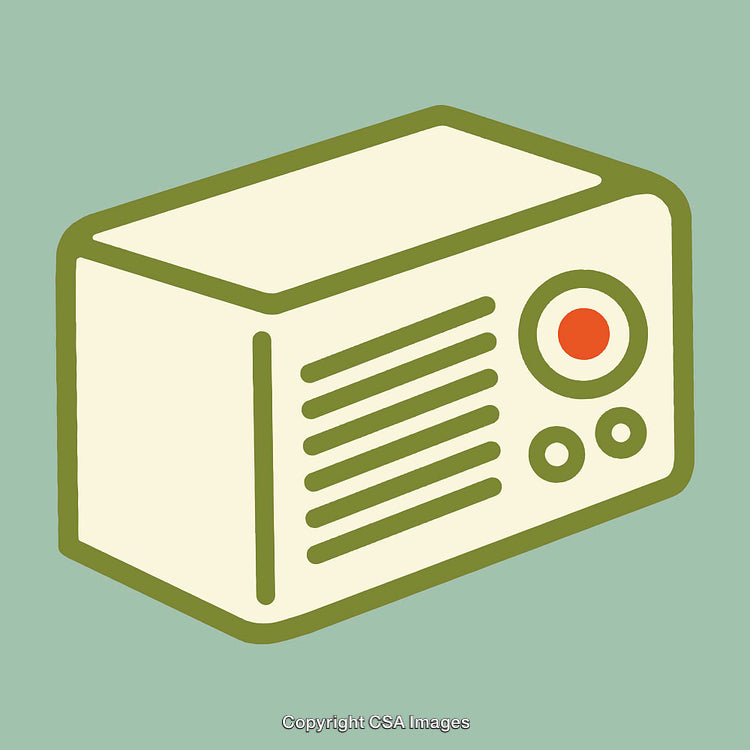 Retro Radio Line Art Illustration in Green and Cream Colors