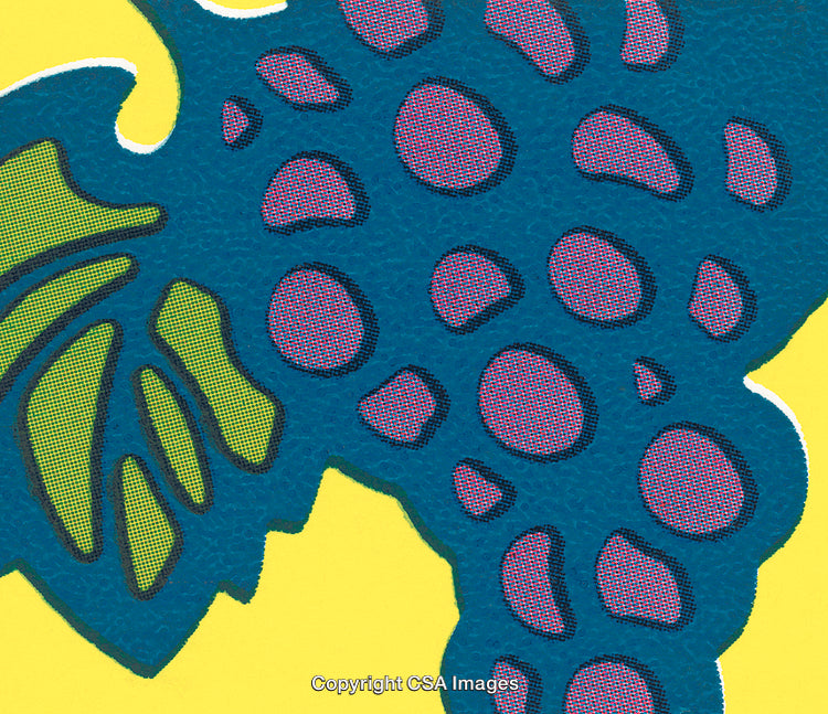 Vivid Pop Art Style Grapes With a Dynamic Abstract Design