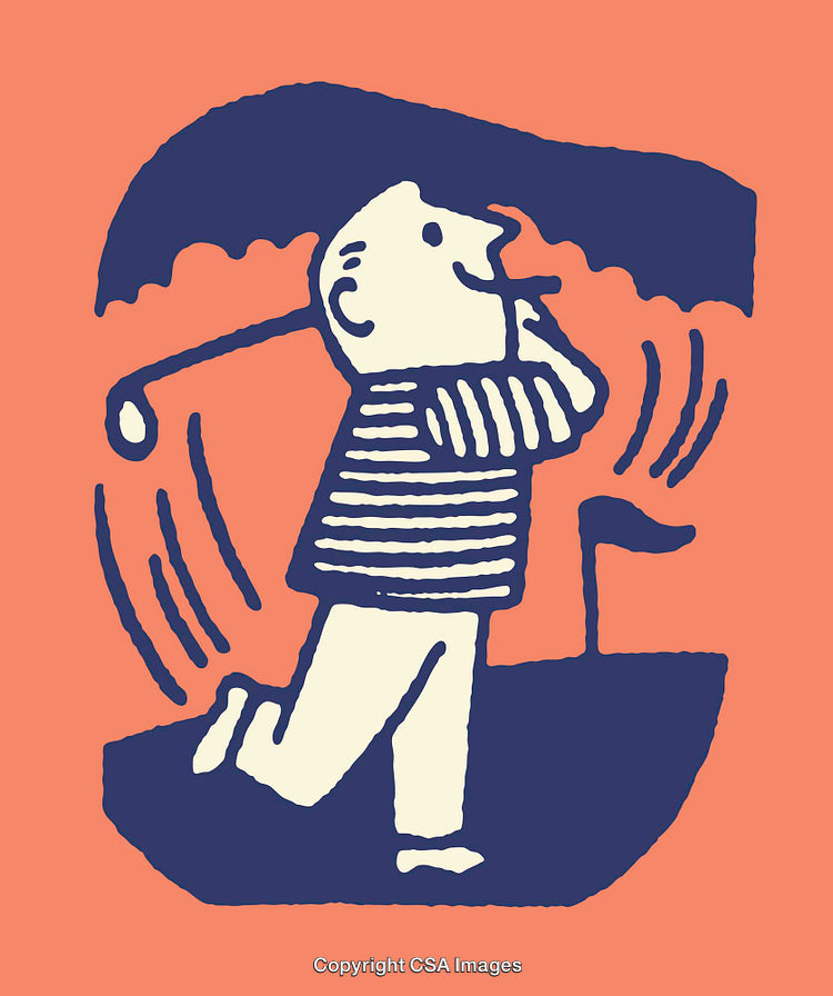 Playful Cartoonish Illustration of a Golfer in Action on the Course