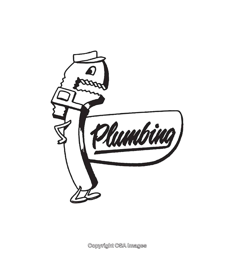 Retro Style Plumbing Logo Featuring Cartoon Wrench and Text