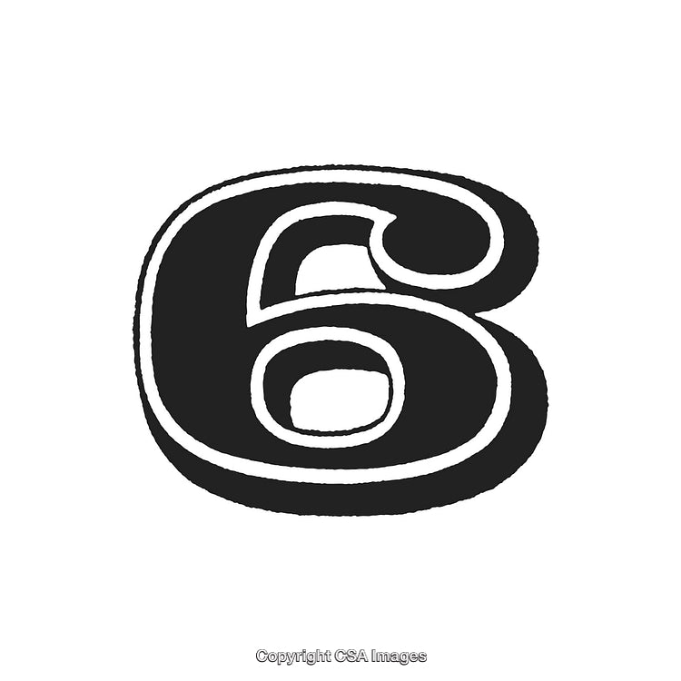 Vintage Style Black Number Six on a White Background