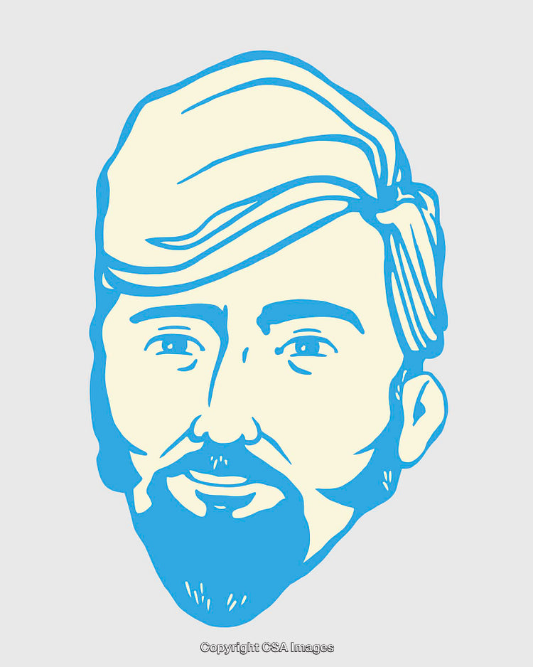 Blue And White Line Art Illustration of a Bearded Man's Face