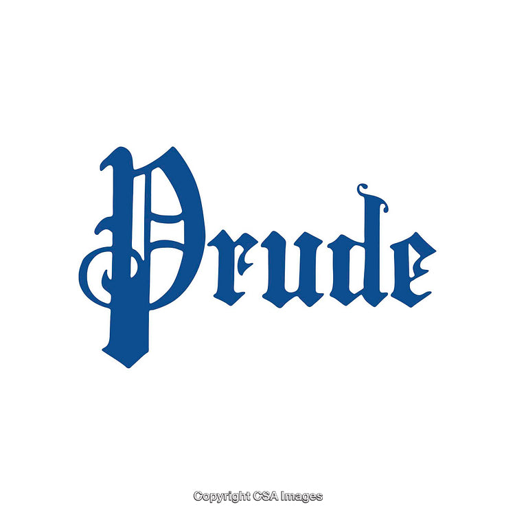 Blue Gothic Typeface Prude Text on White Background