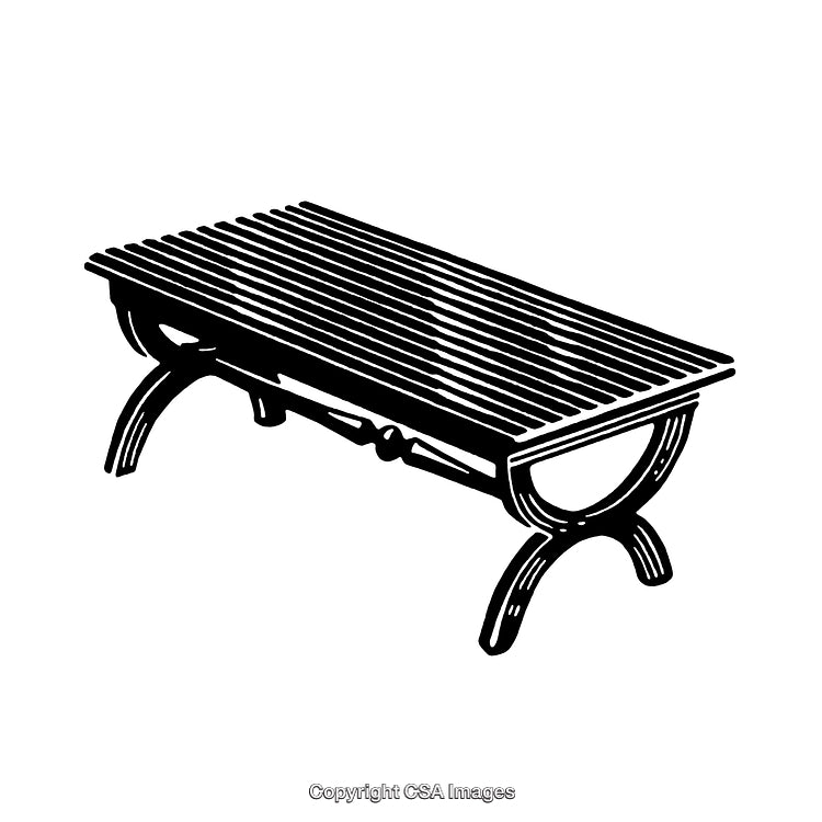 Detailed Black and White Illustration of a Wooden Bench