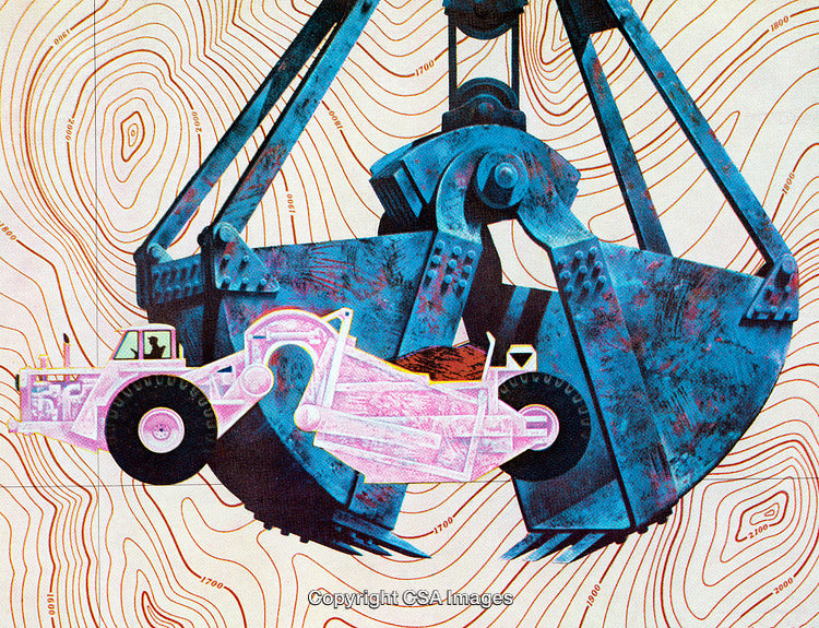 Industrial Equipment Illustration Featuring Machinery and Topographical Map Lines