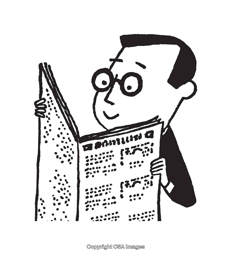 Black and White Illustration of Someone Reading a Newspaper