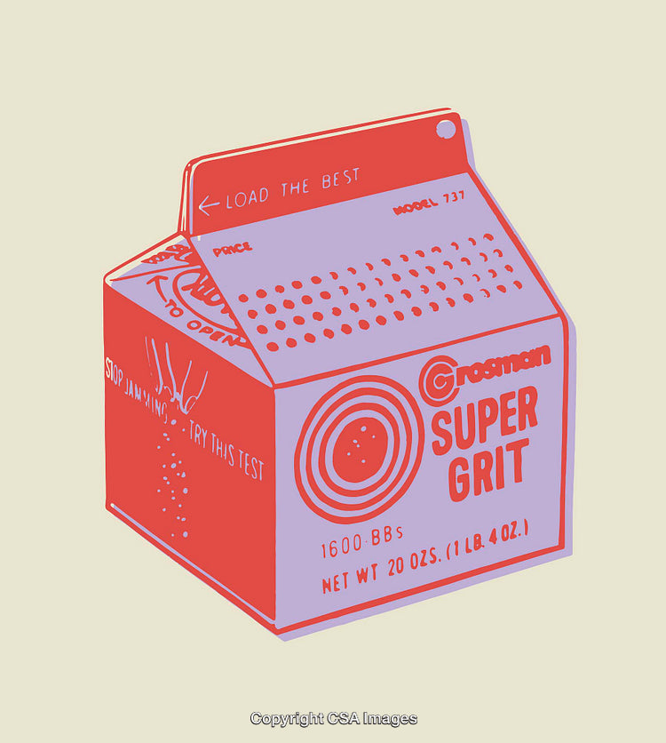 Colorful Illustration of Retro Cardboard Packaging with Bold Design and Typography