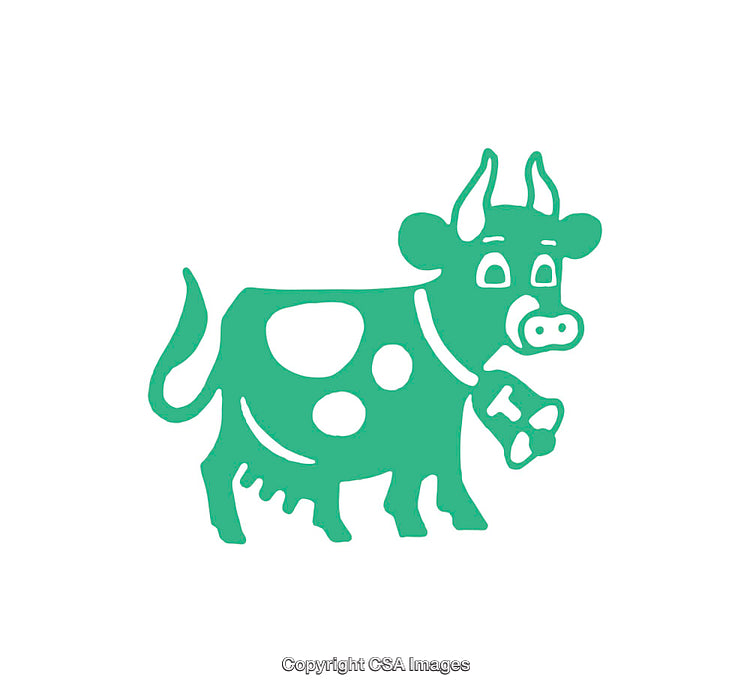 Green Cow Cartoon Icon with Simple Stylish Lines and White Background