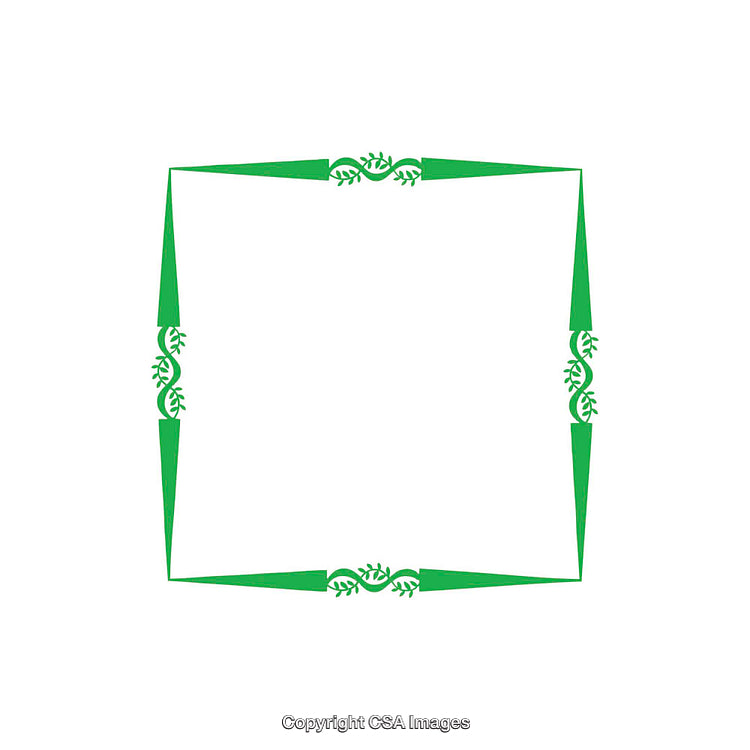 Ornate Green Floral Frame With Blank Center on White Background