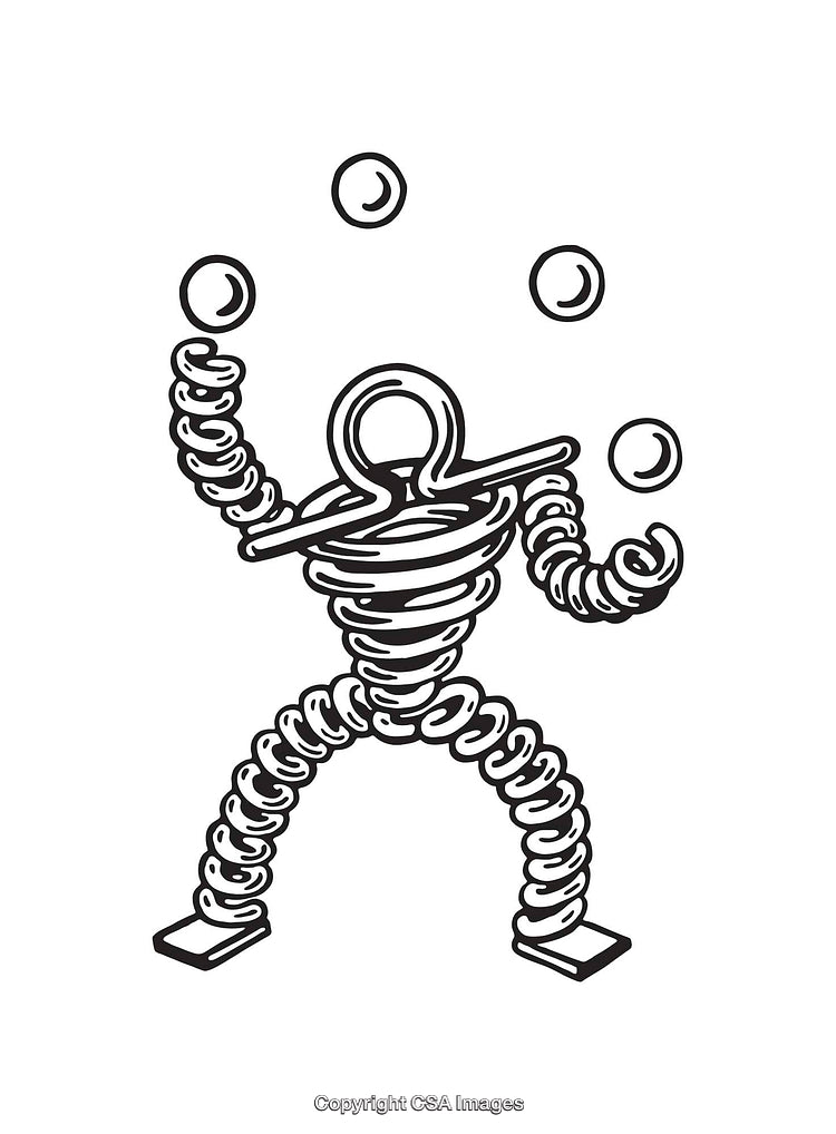 Line Art Illustration of a Spring Figure in Motion, Performing Juggling