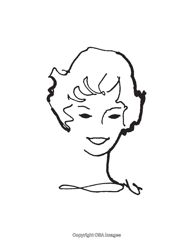 Minimalist Black and White Line Art of a Smiling Woman