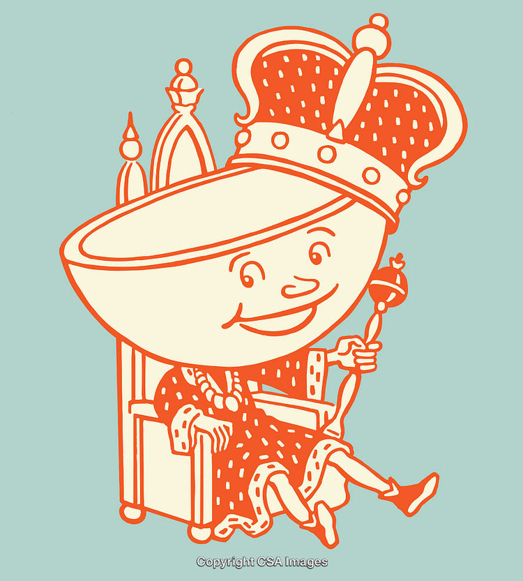 Colorful Line Art Illustration of a Cartoon King on a Throne