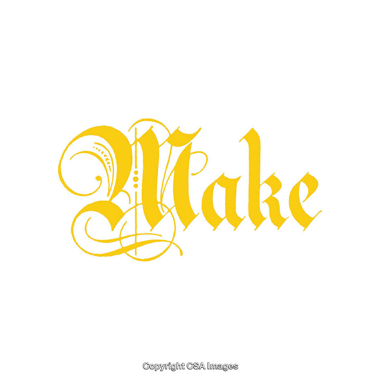Elegant Yellow Gothic Script Text Design on White Background