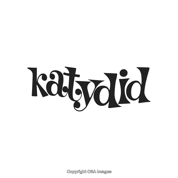 Artistic Black Katydid Word Art with Decorative Typography
