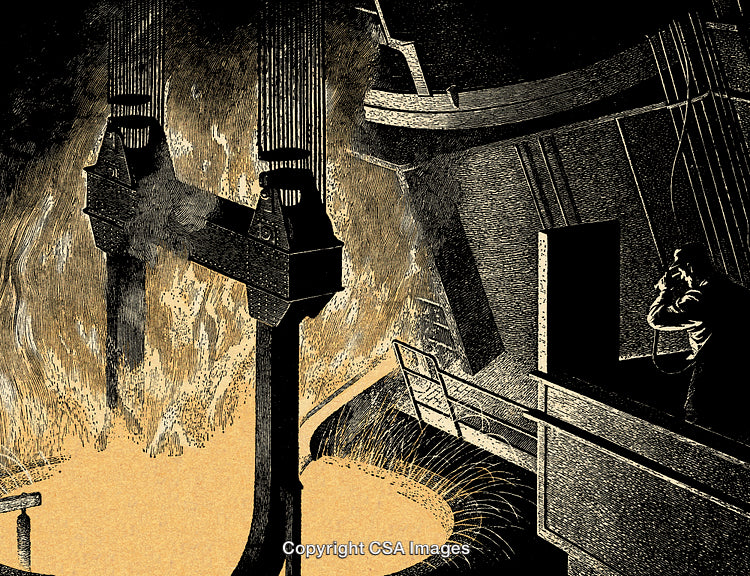 Industrial Steel Furnace Melting Metal With Workers Observing Modern Operations