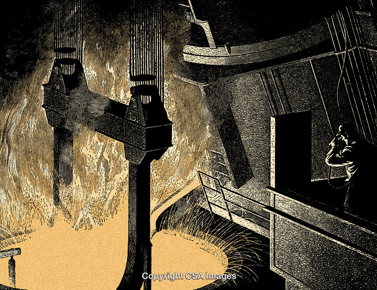 Industrial Steel Furnace Melting Metal With Workers Observing Modern Operations