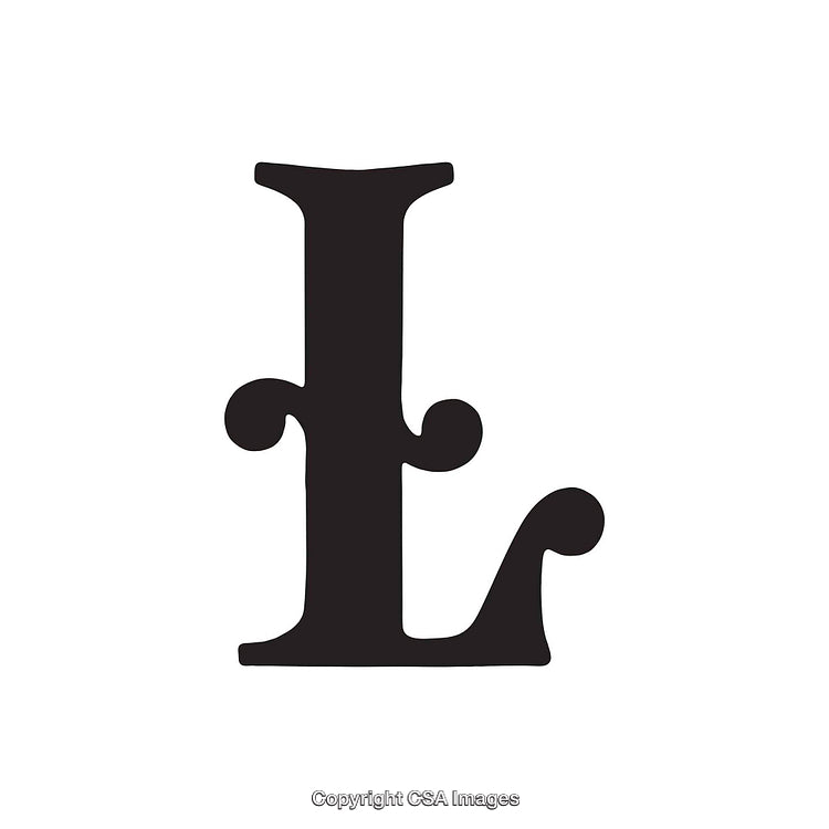 Ornate Black Letter L Isolated on a White Background