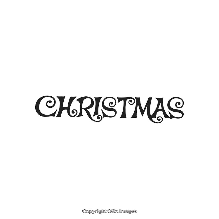 Decorative Black Lettering of Word 'Christmas' on White Background