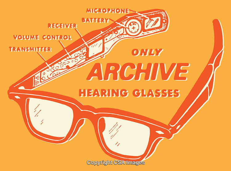 Retro-Style Illustration of Archive Hearing Glasses with Detailed Diagram