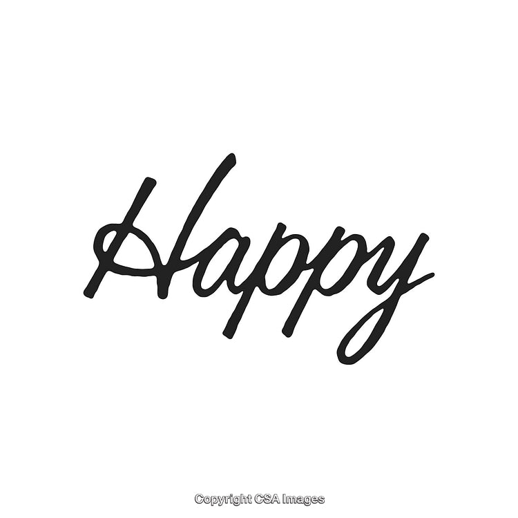 Happy Handwritten Calligraphy Text in Monochrome on White Background