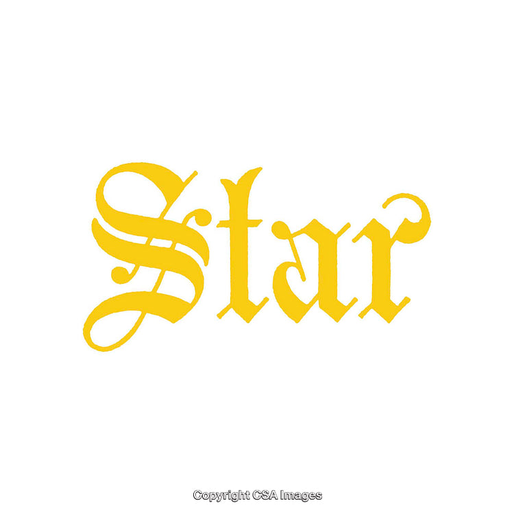Yellow Gothic Font "Star" Text Artwork on White Background