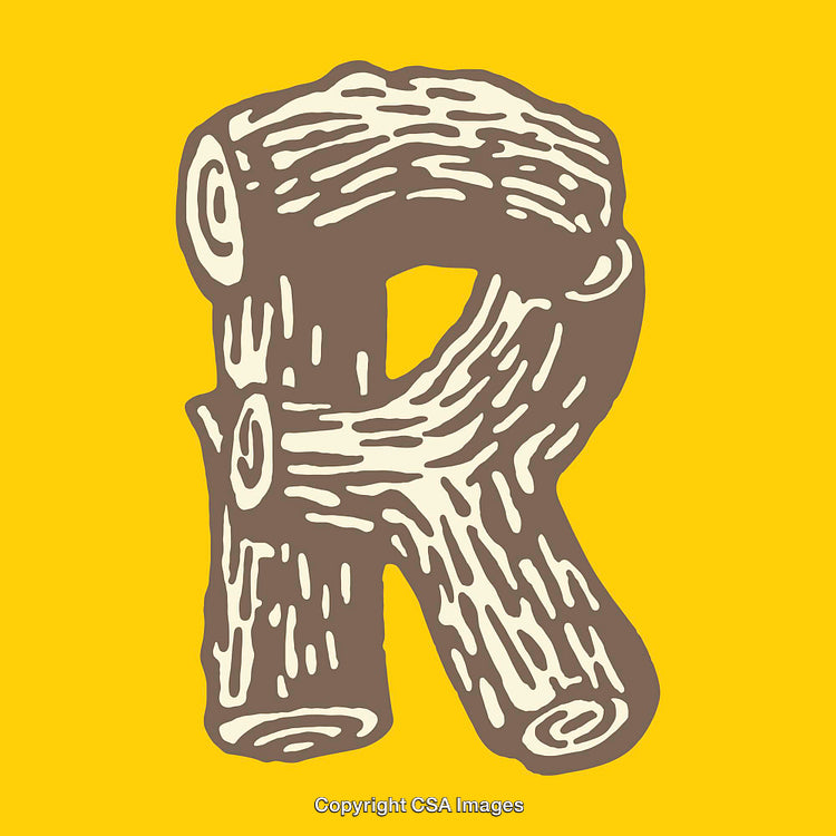 Illustration of the Letter R Styled as Wood on Yellow Background