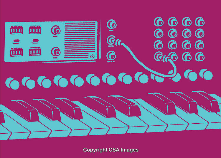 Colorful Synthesizer and Controls Abstract Line Art Illustration