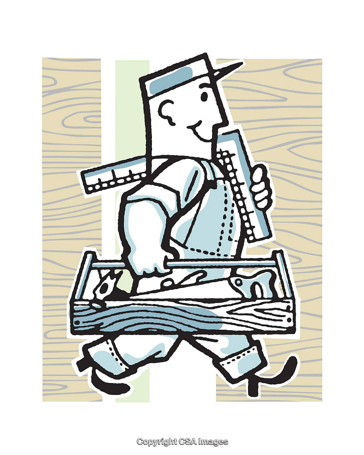Smiling Handyman Carrying Toolbox with Tools and Measure