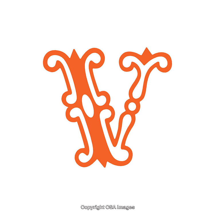 Ornate Letter V in Bright Orange Decorative Style