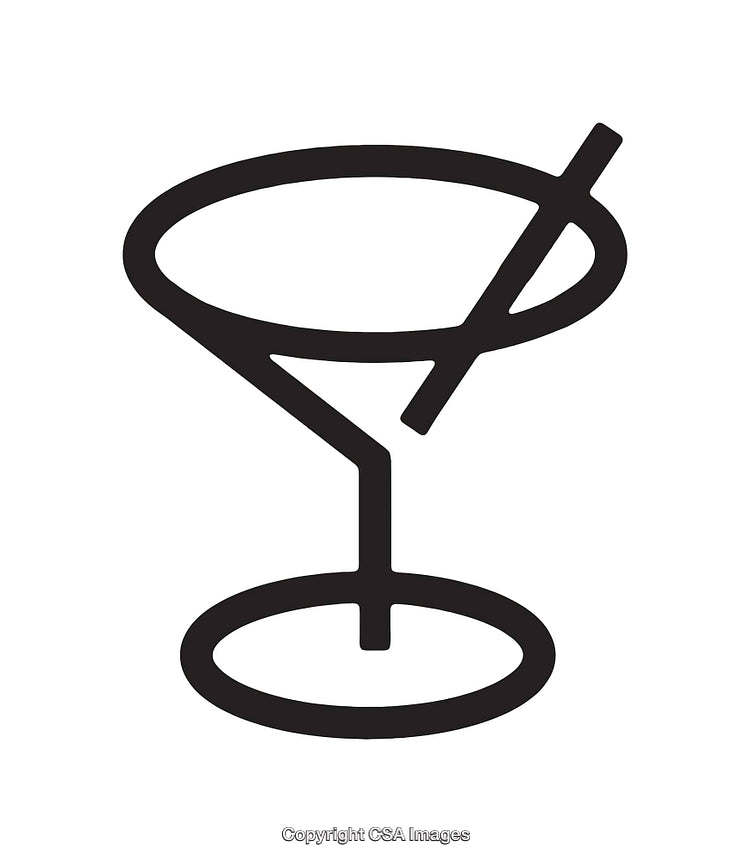 Minimalistic Martini Glass Icon with Stir Stick in Black and White Design