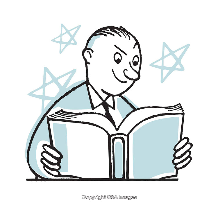 Man Reading a Book with Stars in an Illustrative Style