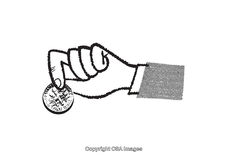 Black And White Line Art of Hand Holding a Coin