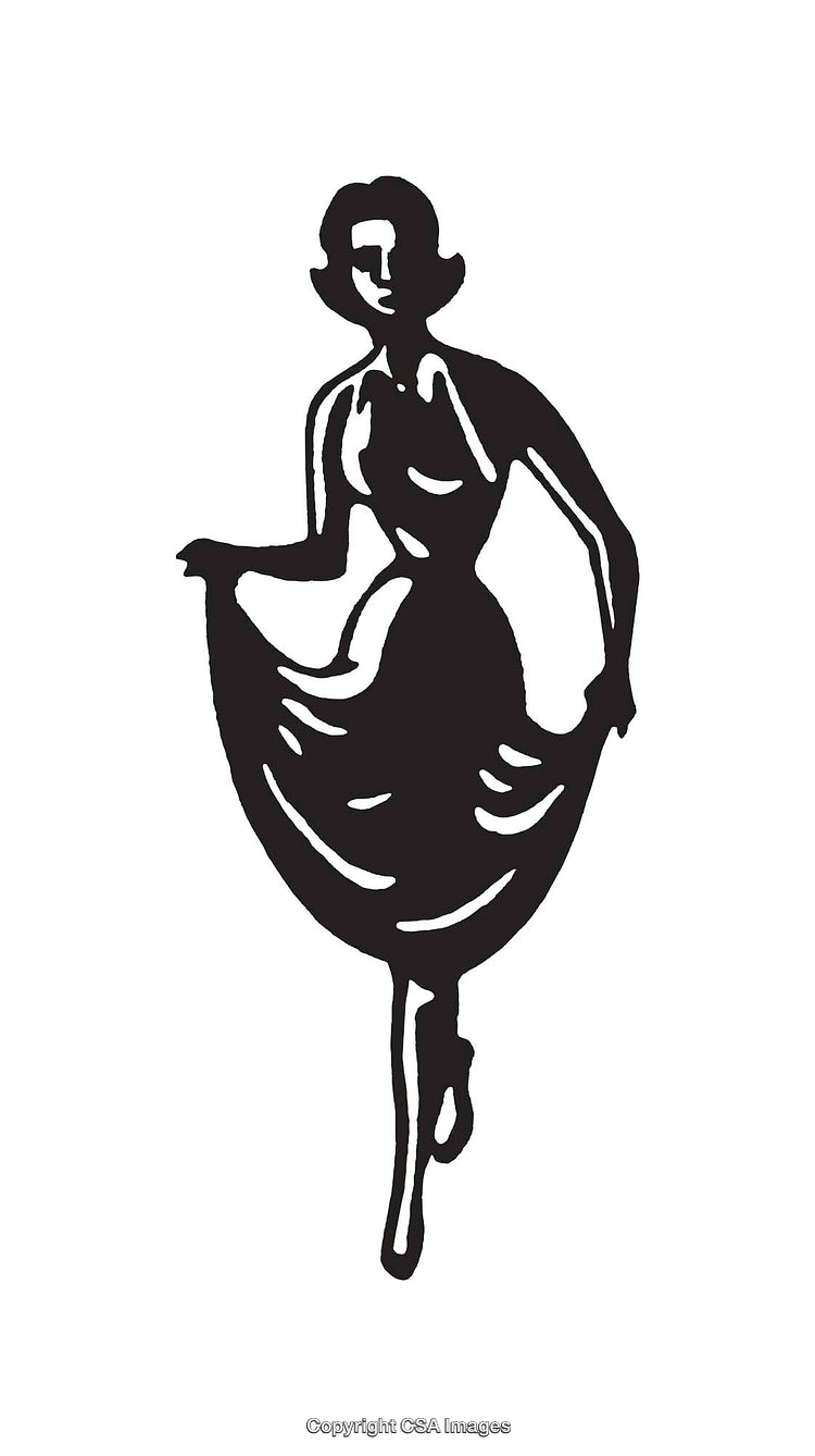 Elegant Black And White Line Art Illustration of a Dancing Woman