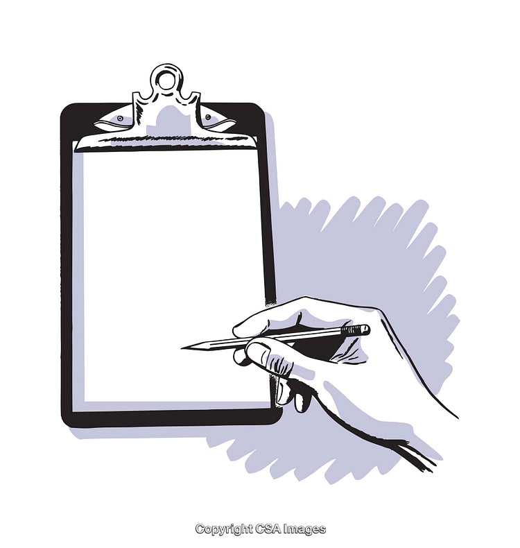 Illustration of Hand Writing on Clipboard With Blank Paper