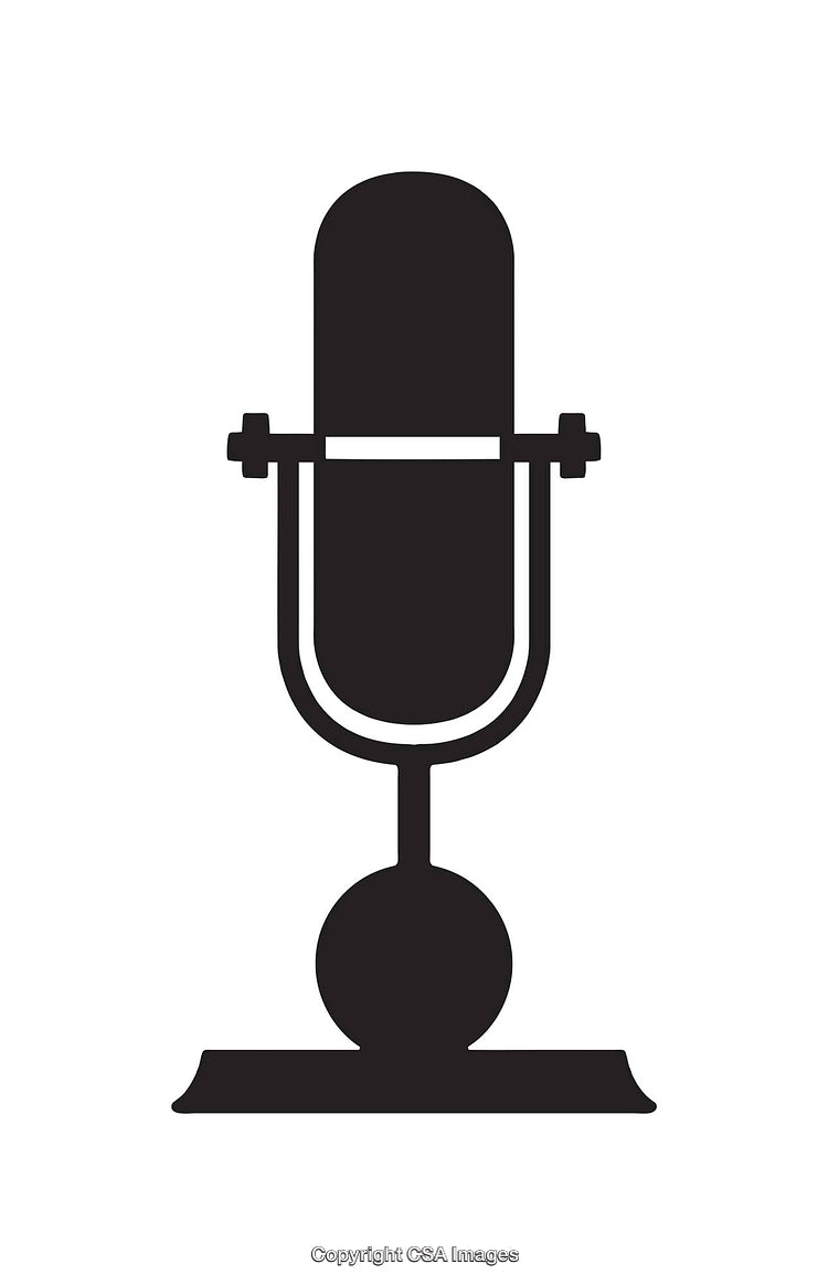 Simple Black And White Vintage Microphone Line Drawing Illustration